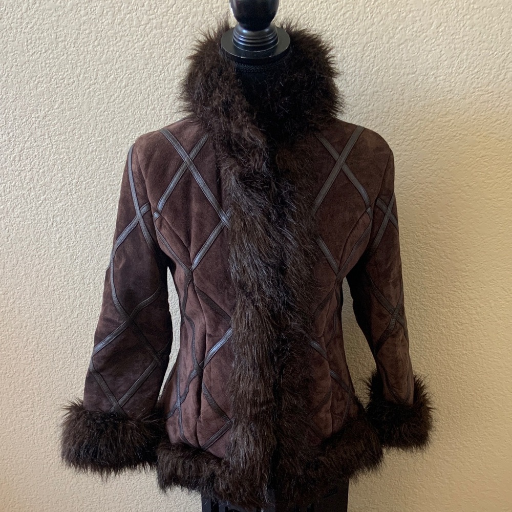 Wilsons Leather Brown Faux Fur Trim Teddy Jacket